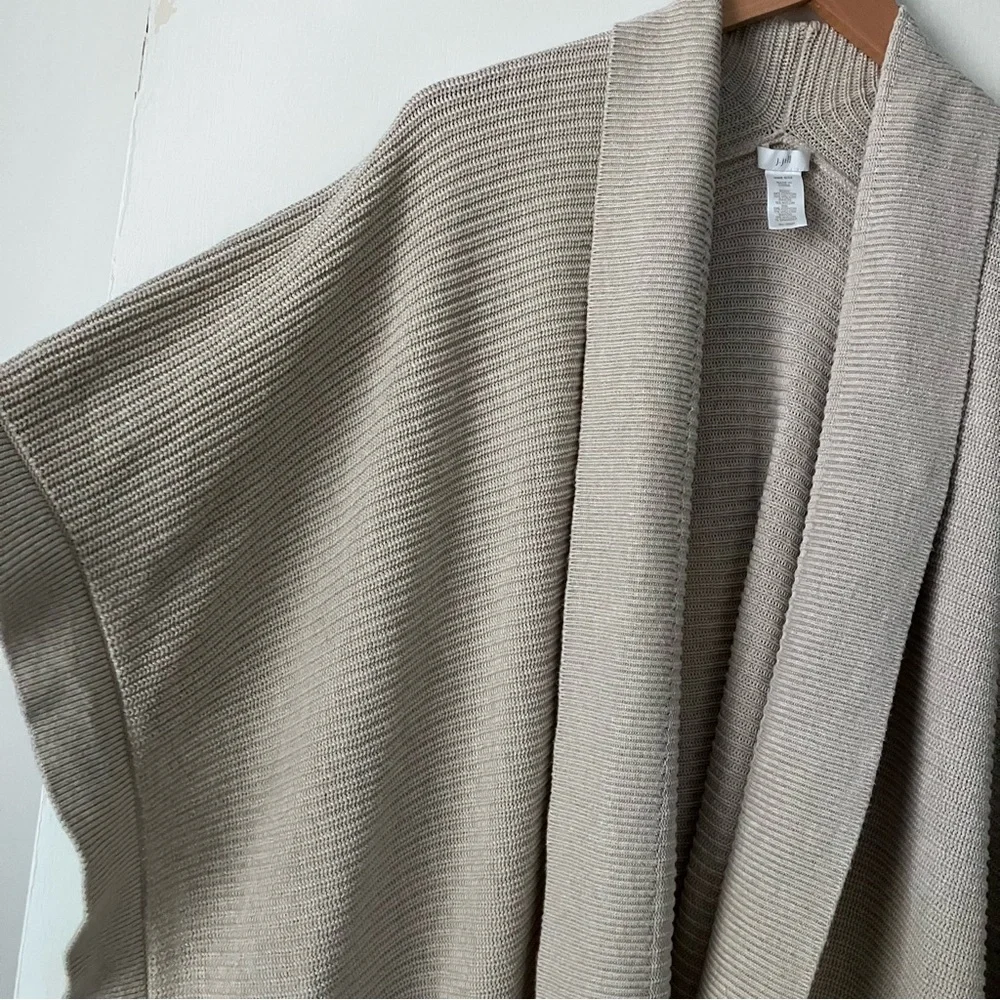 J Jill Ribbed Knit Sweater Shawl Wrap Boho Longline Ruana Beige - Picture 5 of 11